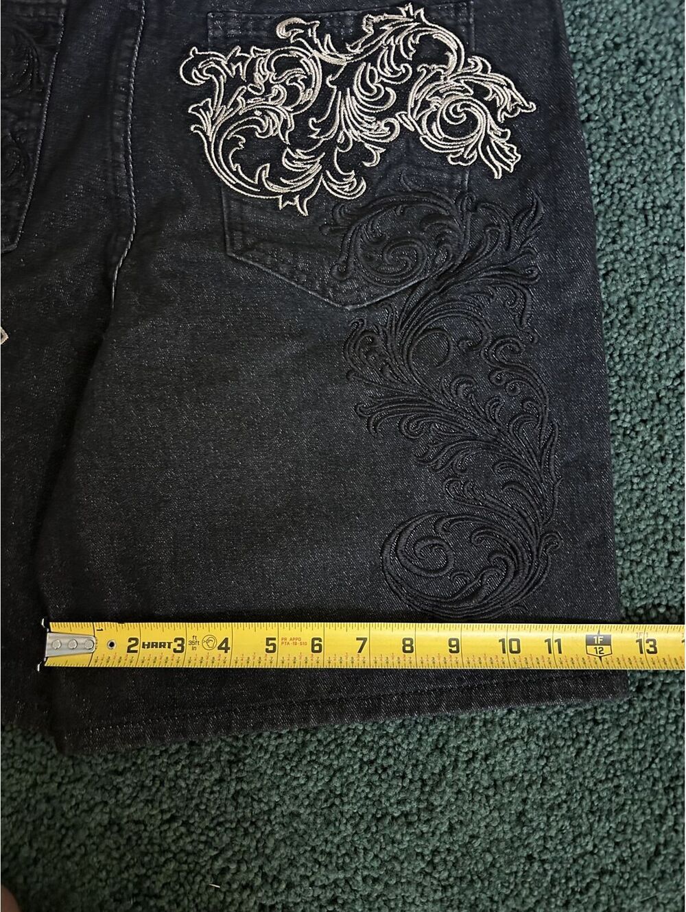 Black Denim Shorts with Embroidered Cross Design - Picture 7 of 7